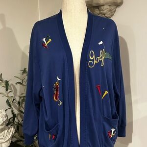 Women's Blue Embroidered Golf Cardigan